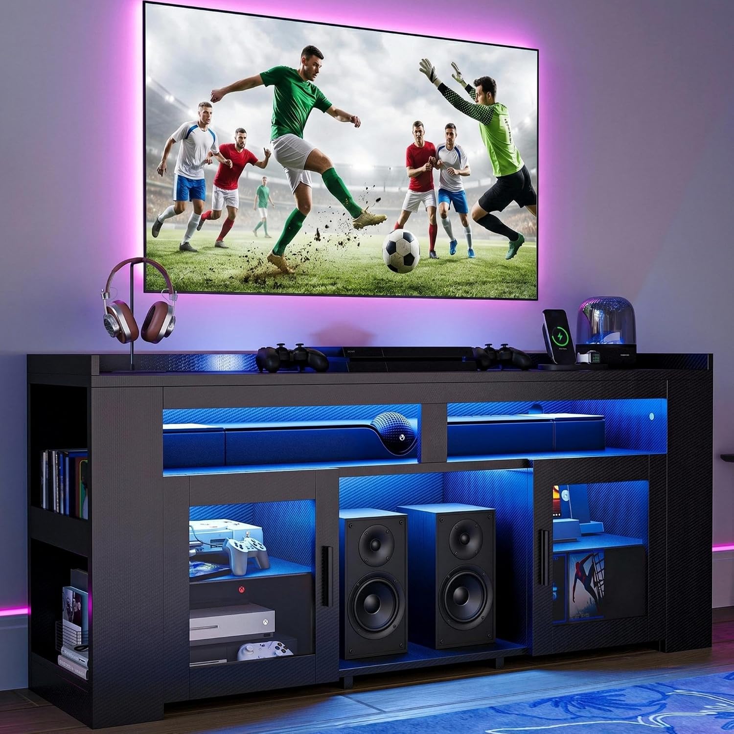 Gaming Console Room - TV Stand with Charging Station &