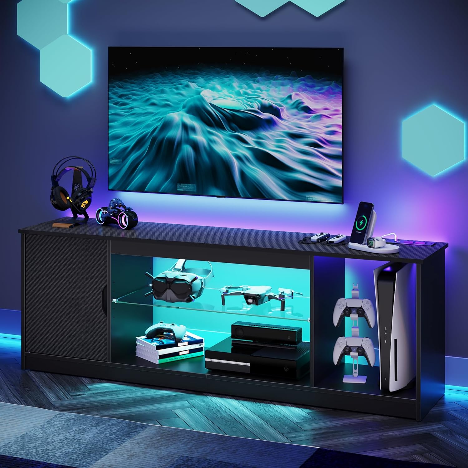 TV Stand with Power Outlets Ga - Gaming Console Room review and price