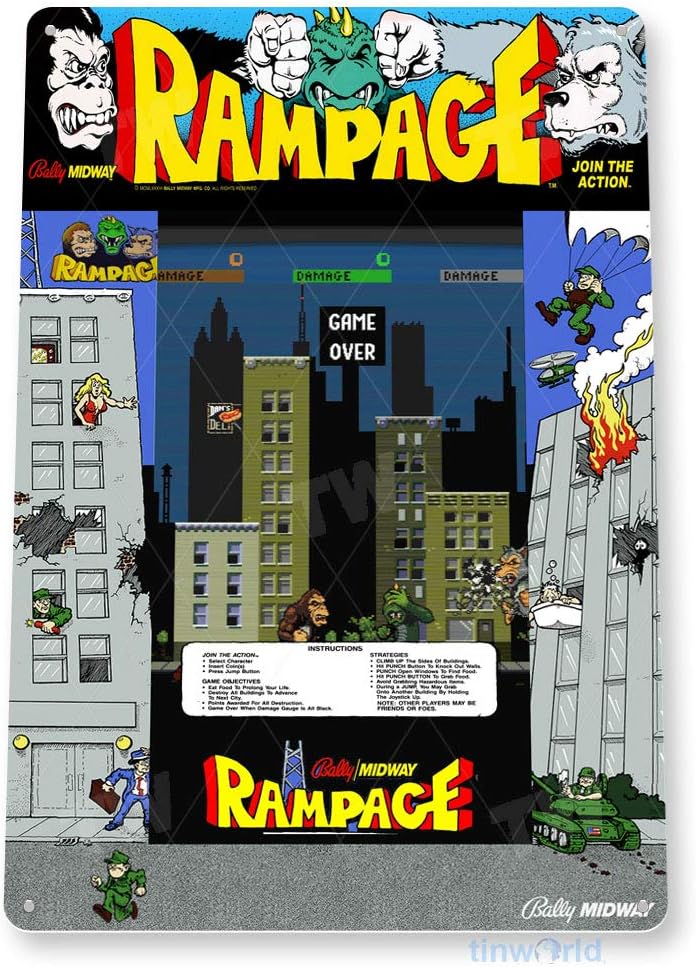 TIN SIGN Rampage Arcade Sign G - Gaming Console Room review and price